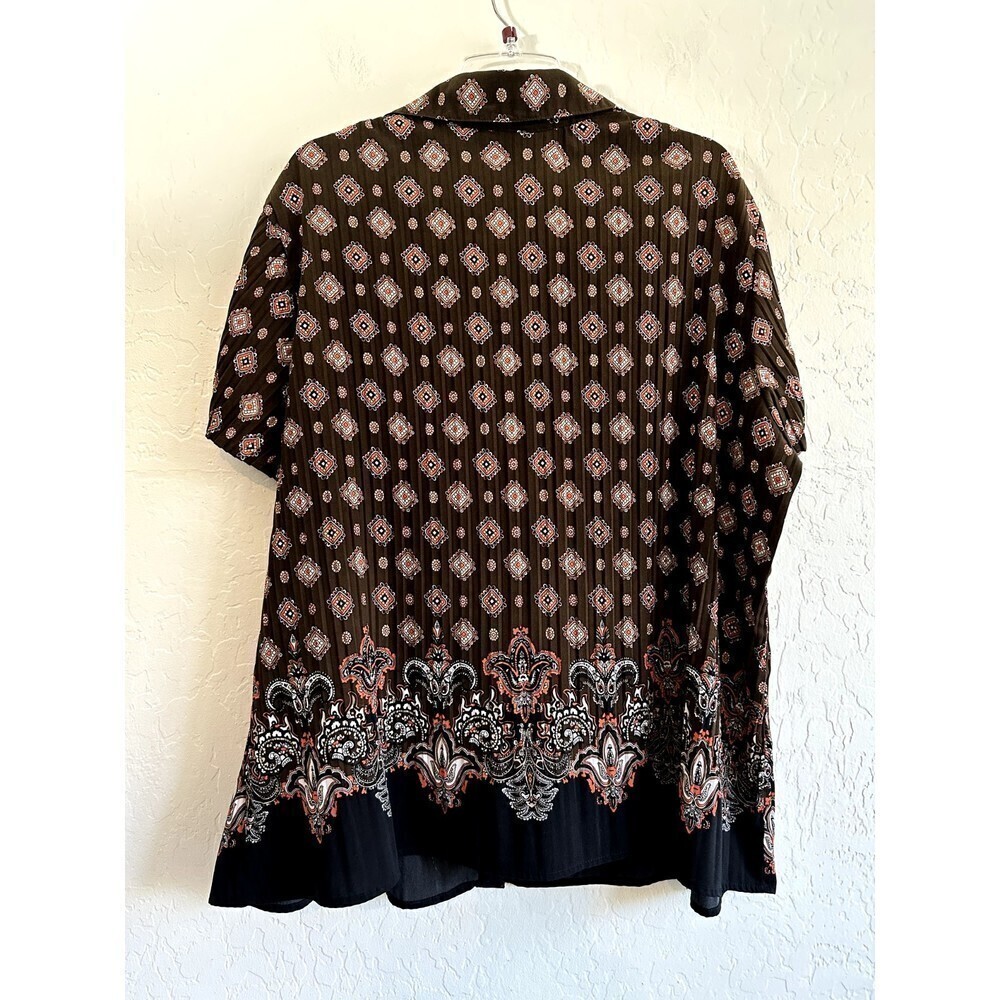 Apt 9 Woman's Vintage Y2K Top Size‎ 2X Brown Short Sleeve Ruffle Crinkle 2000s - Picture 7 of 15